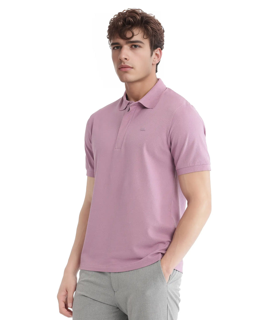 Rare Rabbit Men's Salis-25 Dusky Pink Cotton Blend Plain Regular Fit Half Sleeve Polo