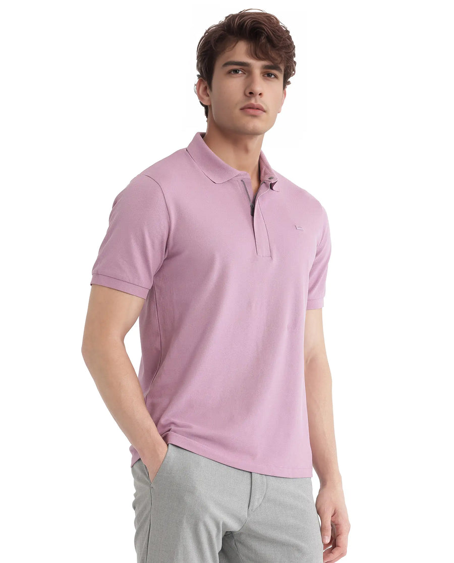 Rare Rabbit Men's Salis-25 Dusky Pink Cotton Blend Plain Regular Fit Half Sleeve Polo
