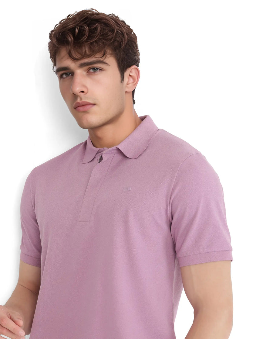 Rare Rabbit Men's Salis-25 Dusky Pink Cotton Blend Plain Regular Fit Half Sleeve Polo