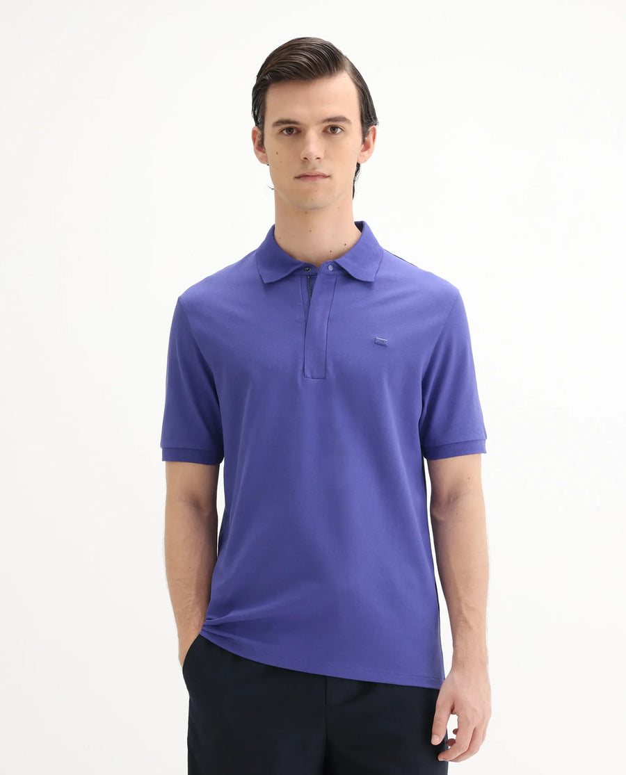 Rare Rabbit Men's Salis-25 Purple Cotton Blend Plain Regular Fit Half Sleeve Polo