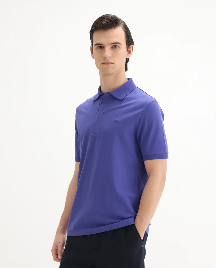 Rare Rabbit Men's Salis-25 Purple Cotton Blend Plain Regular Fit Half Sleeve Polo
