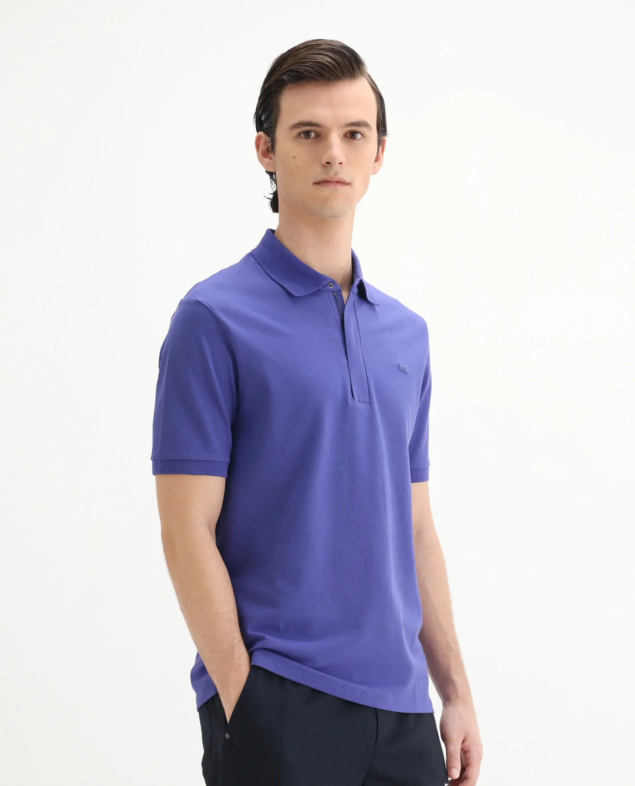 Rare Rabbit Men's Salis-25 Purple Cotton Blend Plain Regular Fit Half Sleeve Polo