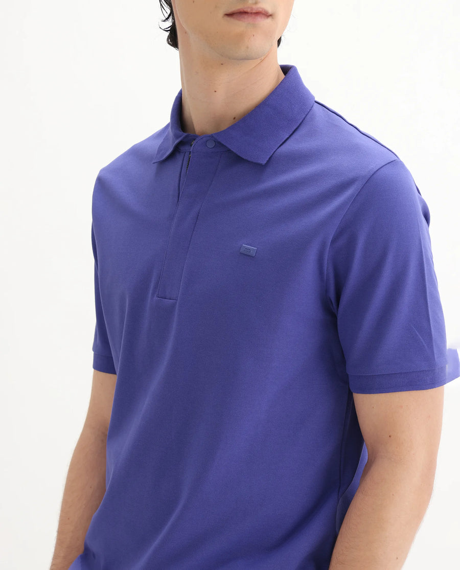 Rare Rabbit Men's Salis-25 Purple Cotton Blend Plain Regular Fit Half Sleeve Polo