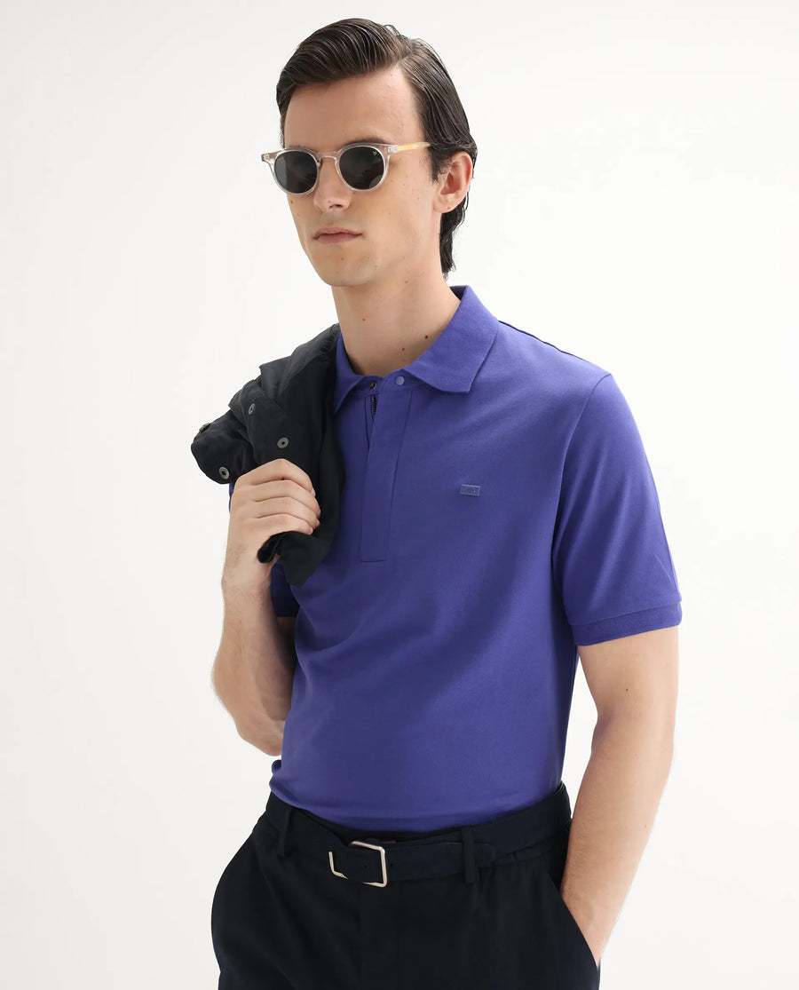 Rare Rabbit Men's Salis-25 Purple Cotton Blend Plain Regular Fit Half Sleeve Polo