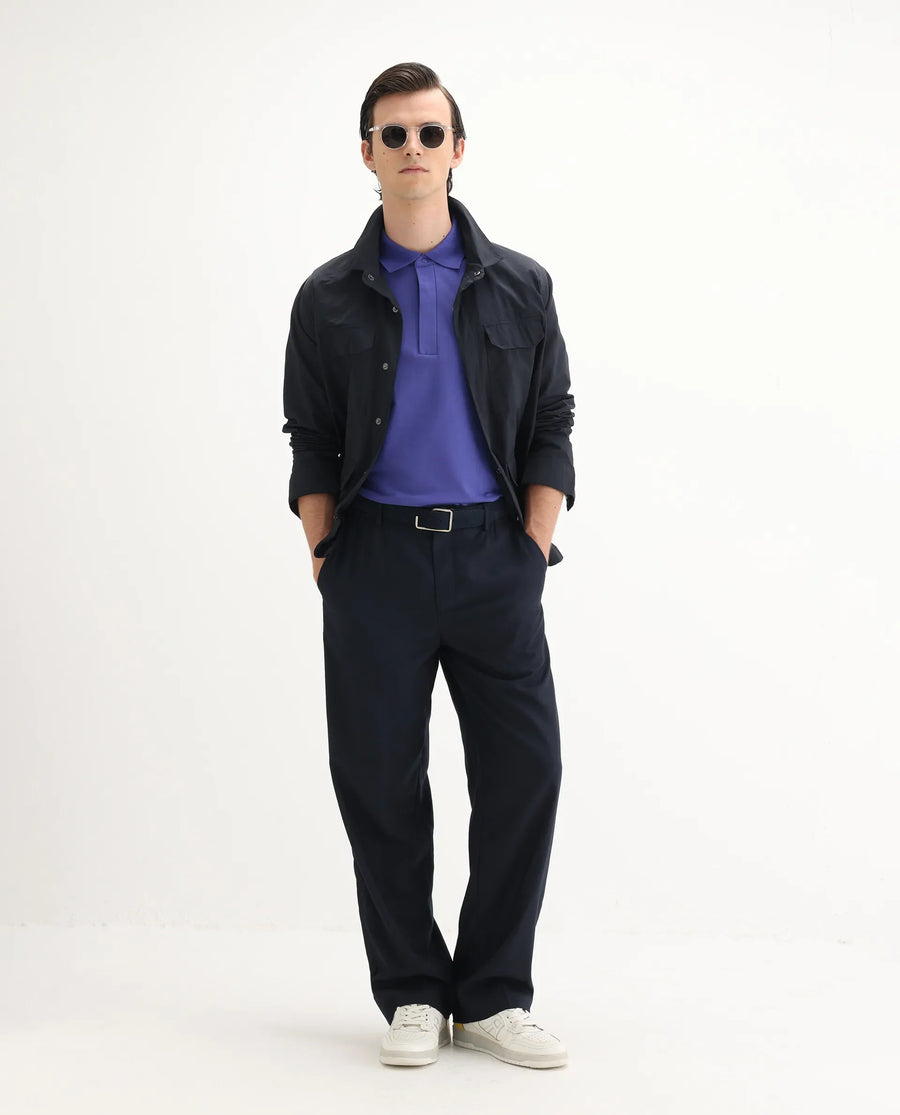 Rare Rabbit Men's Salis-25 Purple Cotton Blend Plain Regular Fit Half Sleeve Polo