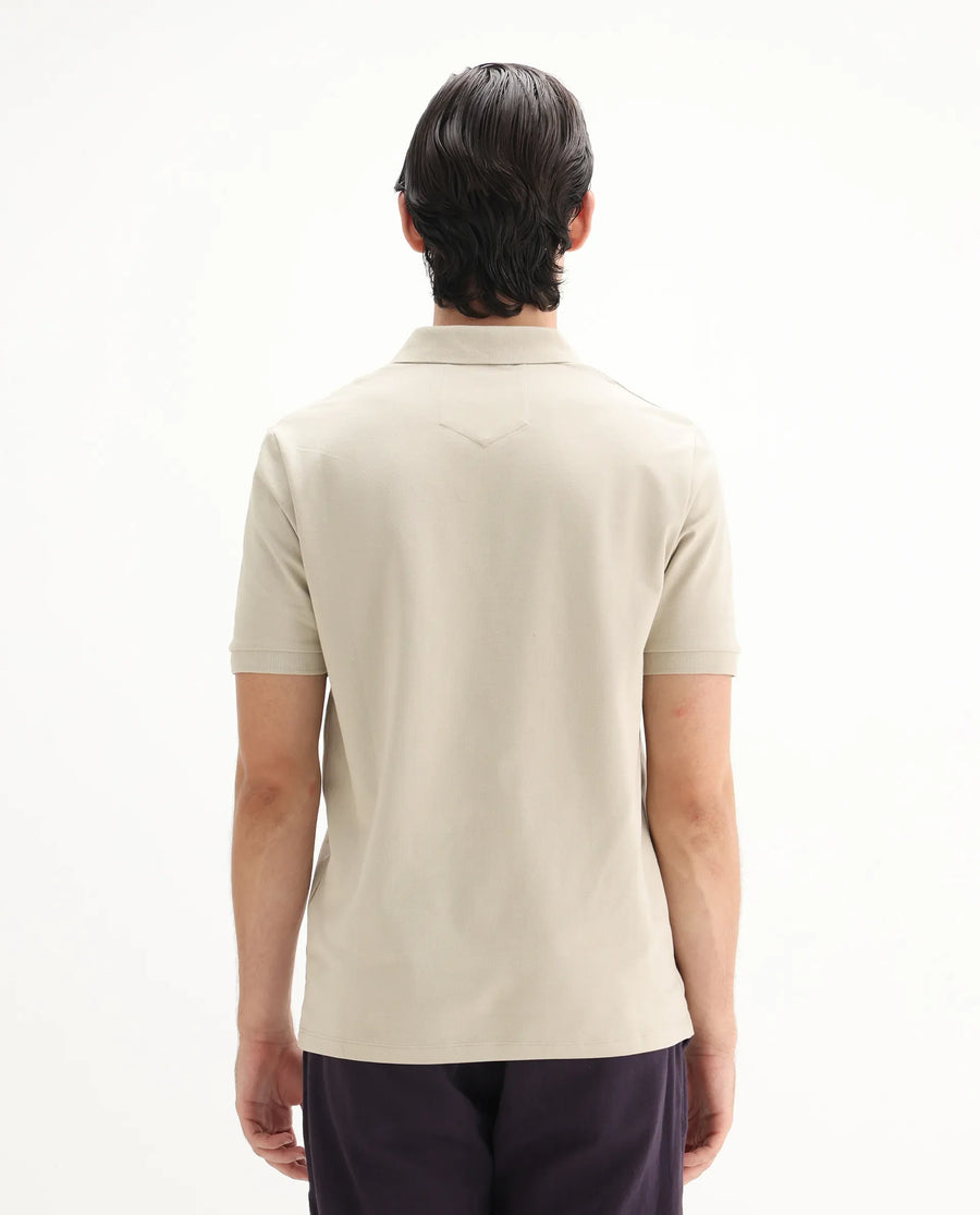 Rare Rabbit Men's Salis-25 Beige Cotton Blend Plain Regular Fit Half Sleeve Polo