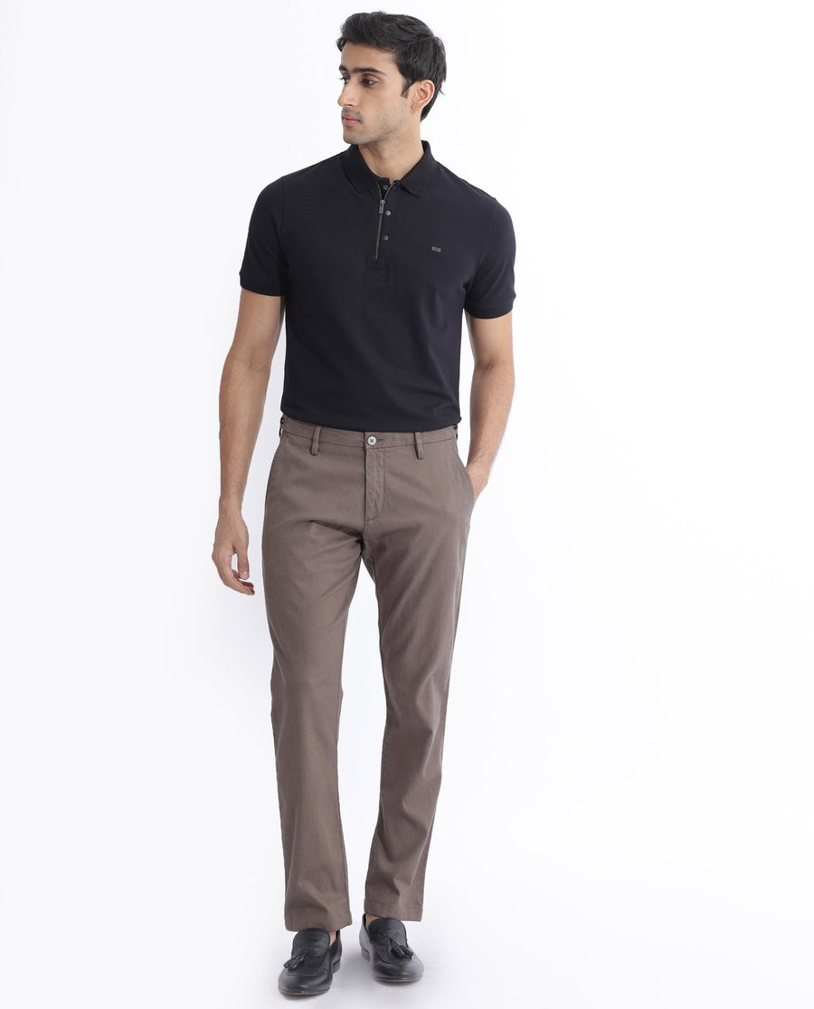Rare Rabbit Men's Salis-2 Black Cotton Plain Regular Fit Half Sleeve Polo