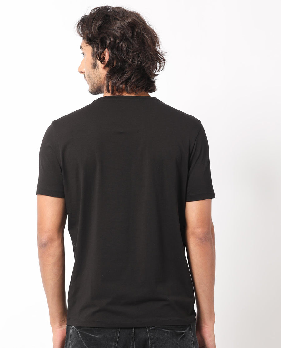 Rare Rabbit Men's Salta Black Cotton Graphic Print Slim Fit Half Sleeve Crew Neck T-Shirt