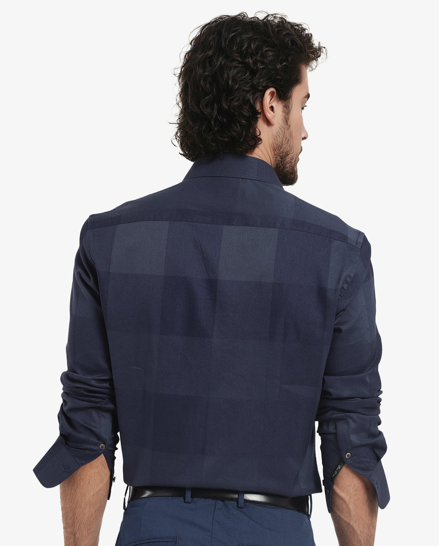 Rare Rabbit Men's Santhe Navy Cotton Checked Print Regular Fit Full Sleeve Collared Shirt
