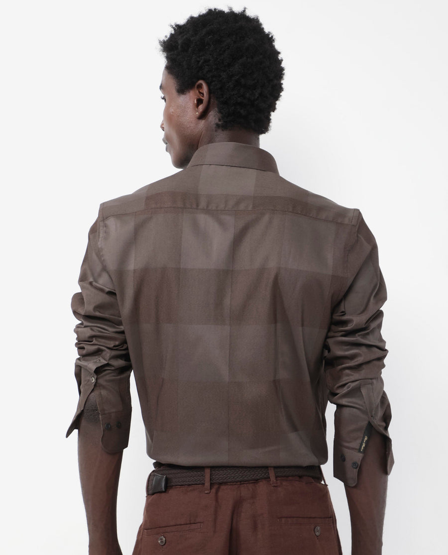 Rare Rabbit Men's Santhe Olive Cotton Checked Print Regular Fit Full Sleeve Collared Shirt
