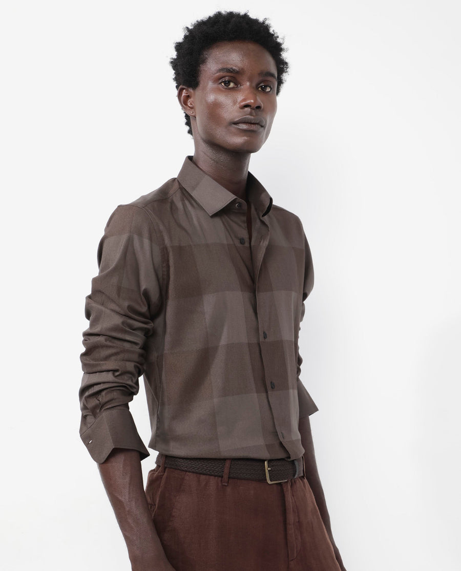 Rare Rabbit Men's Santhe Olive Cotton Checked Print Regular Fit Full Sleeve Collared Shirt