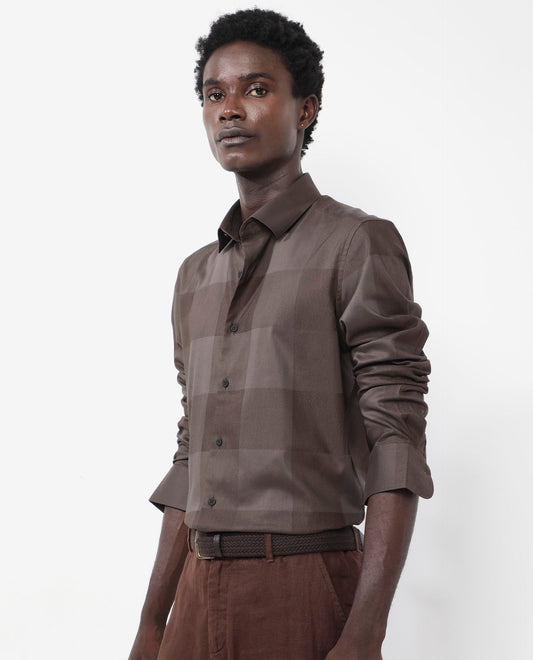 Rare Rabbit Men's Santhe Olive Cotton Checked Print Regular Fit Full Sleeve Collared Shirt