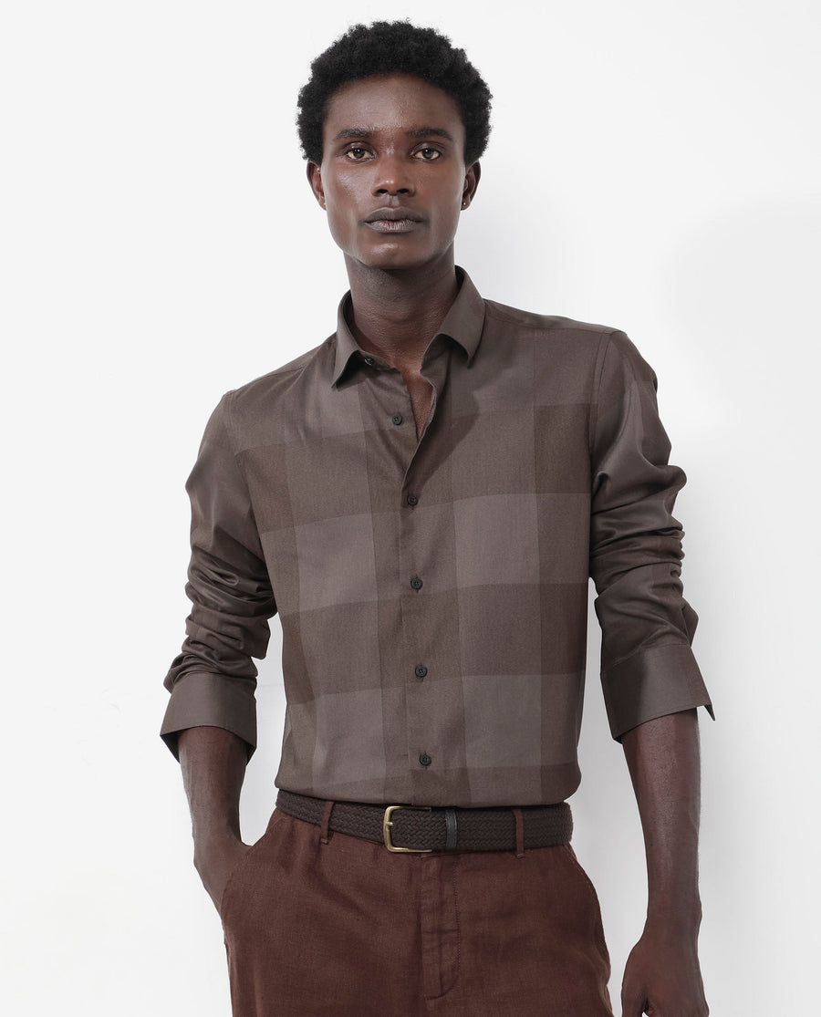 Rare Rabbit Men's Santhe Olive Cotton Checked Print Regular Fit Full Sleeve Collared Shirt