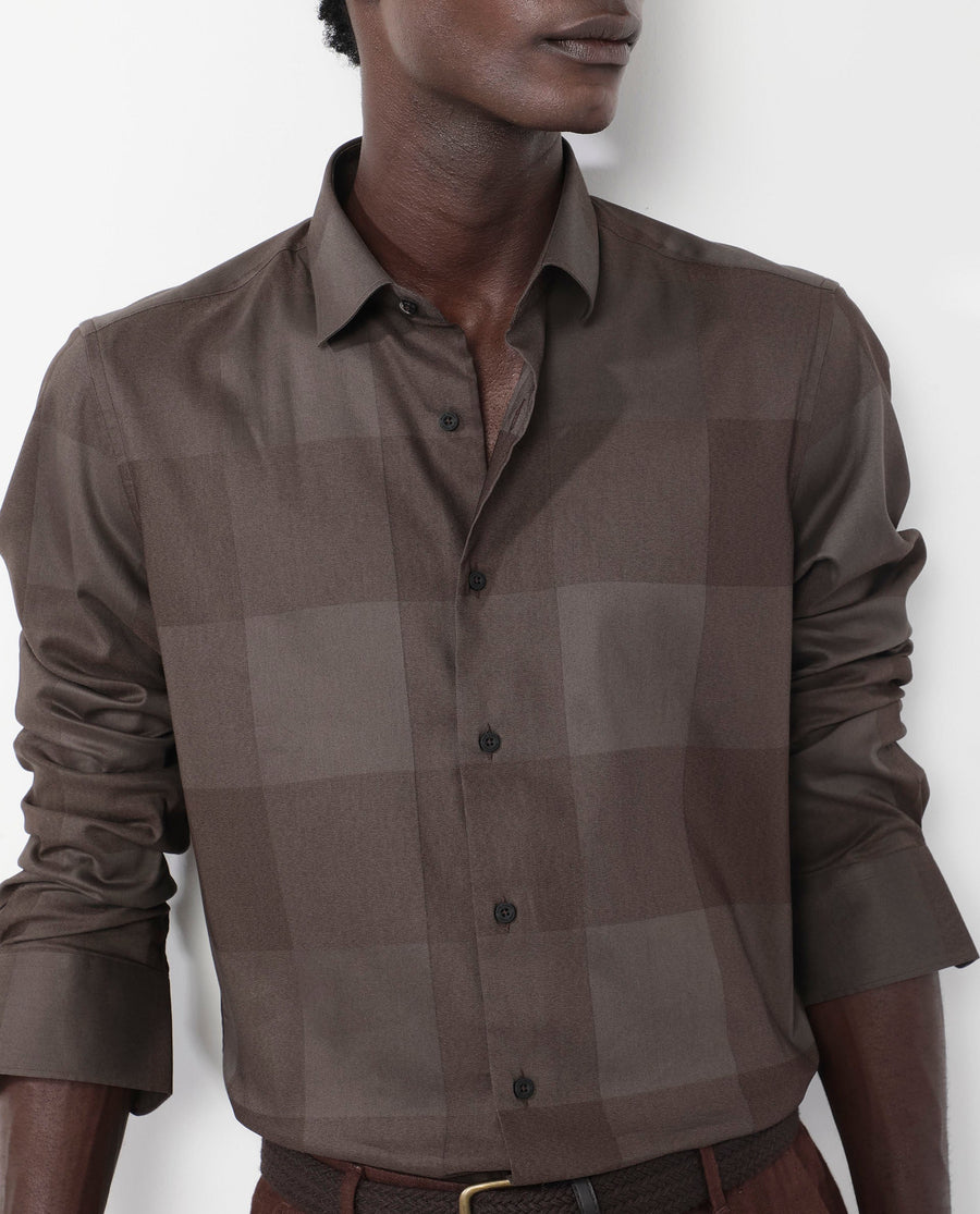 Rare Rabbit Men's Santhe Olive Cotton Checked Print Regular Fit Full Sleeve Collared Shirt
