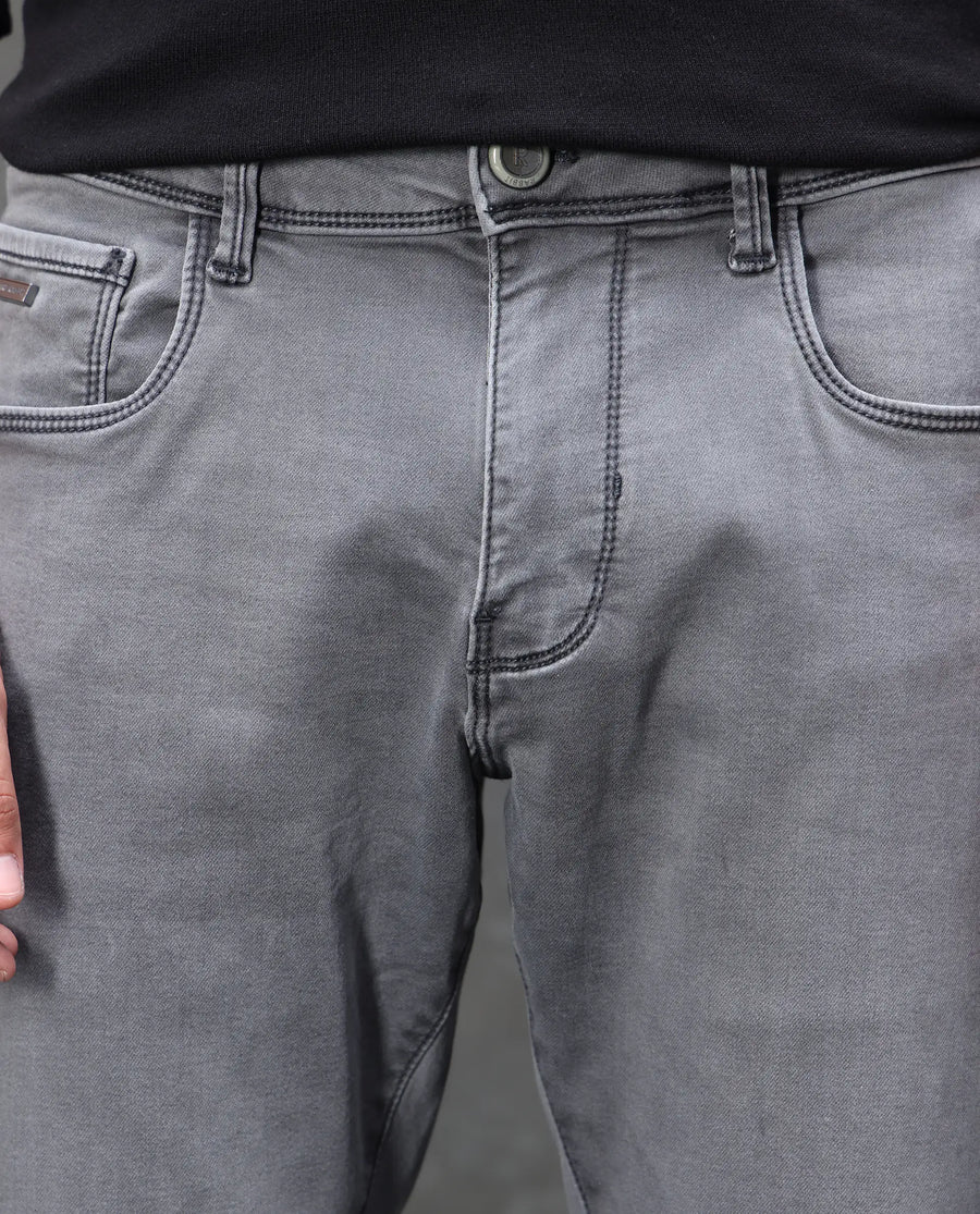 Rare Rabbit Men's Savoy Light Grey Cotton Blend Plain Hawk Slim Fit Jeans