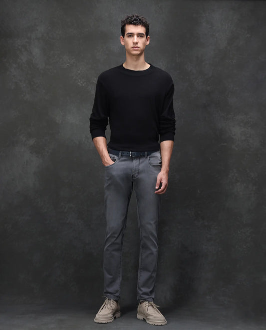 Rare Rabbit Men's Savoy Light Grey Cotton Blend Plain Hawk Slim Fit Jeans