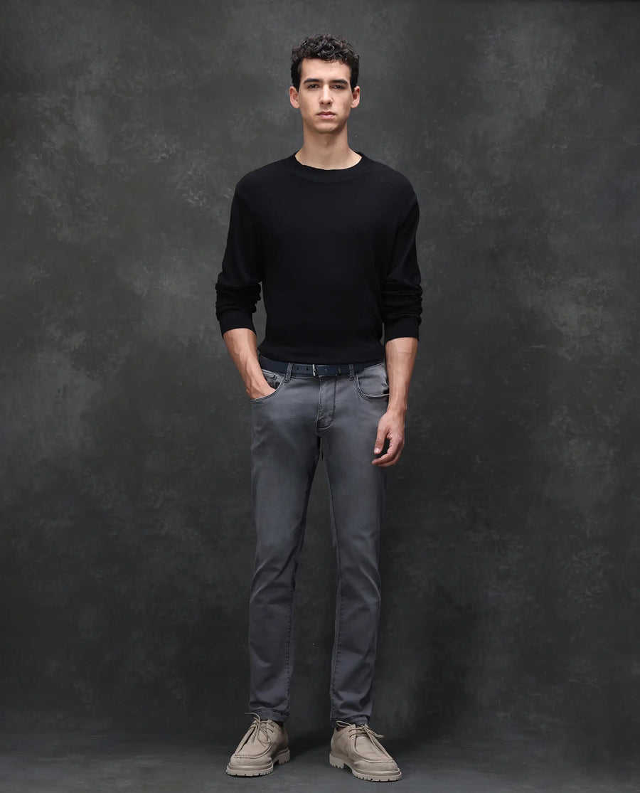 Rare Rabbit Men's Savoy Light Grey Cotton Blend Plain Hawk Slim Fit Jeans