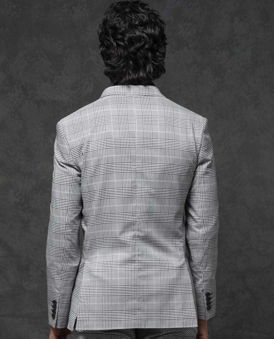 Rare Rabbit Men's Savyy Grey Polyester Checked Print Tailored Fit Full Sleeve Lapel Neck Suits