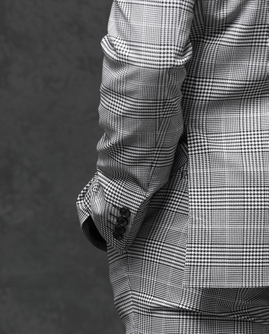Rare Rabbit Men's Savyy Grey Polyester Checked Print Tailored Fit Full Sleeve Lapel Neck Suits