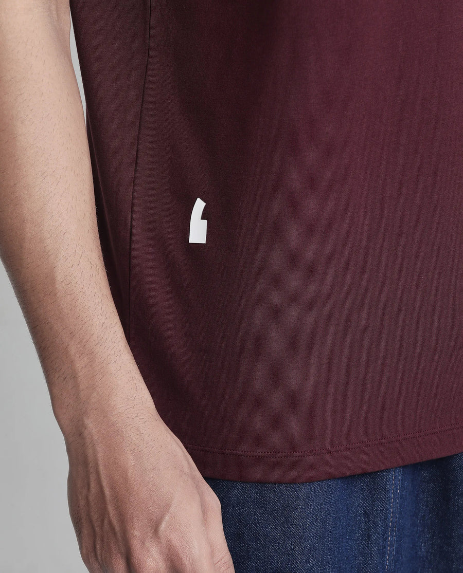 Rare Rabbit Men's Saw Pastel Maroon Cotton Blend Label Print Regular Fit Half Sleeve Crew Neck T-Shirt
