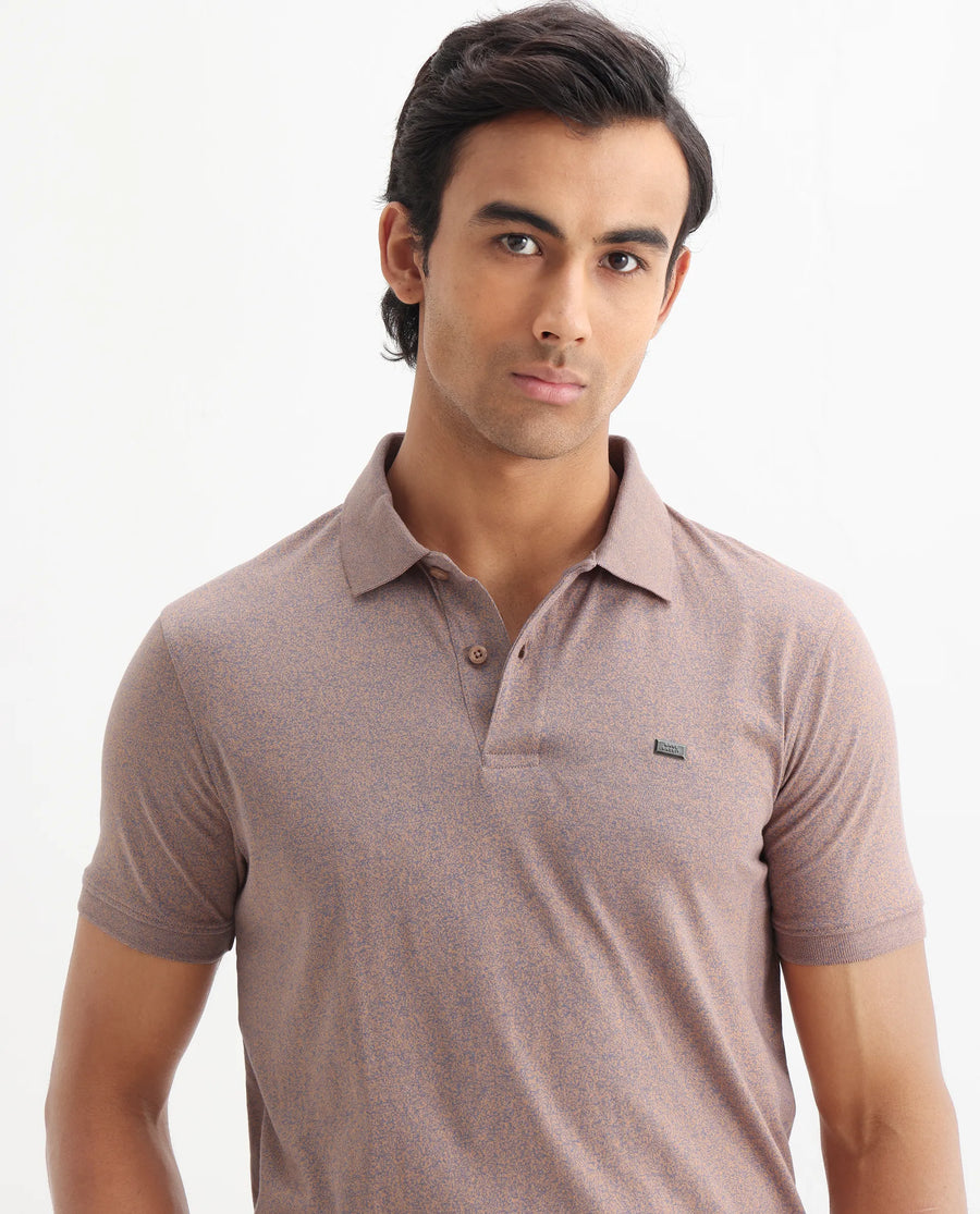 Rare Rabbit Men's Schop Dark Orange Cotton Plain Regular Fit Half Sleeve Polo