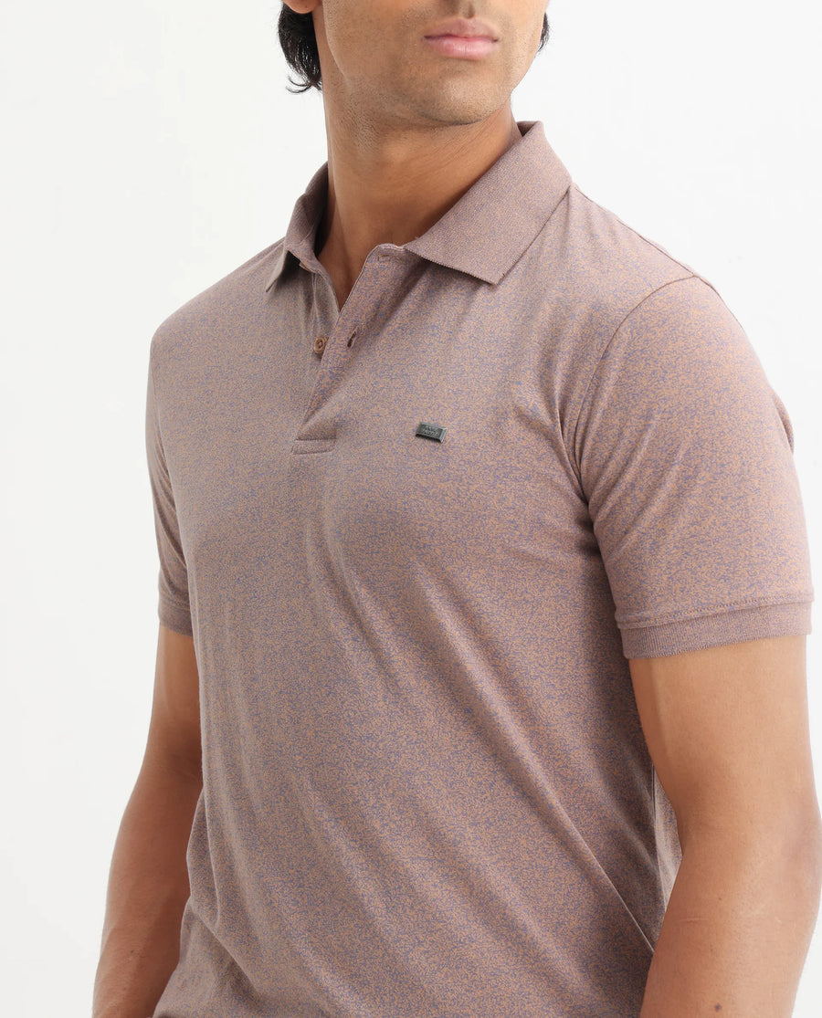 Rare Rabbit Men's Schop Dark Orange Cotton Plain Regular Fit Half Sleeve Polo