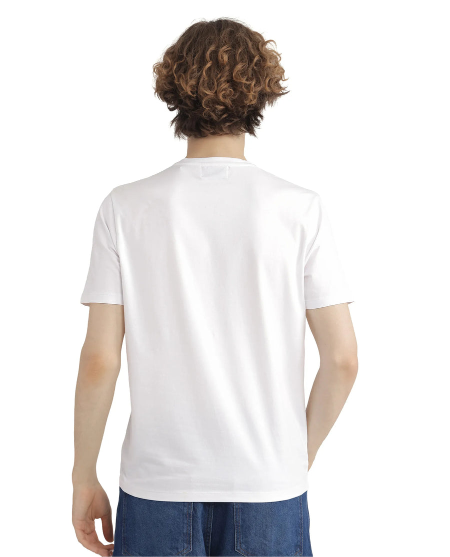 Rare Rabbit Men's Seko White Cotton Blend Graphic Print Regular Fit Half Sleeve Crew Neck T-Shirt