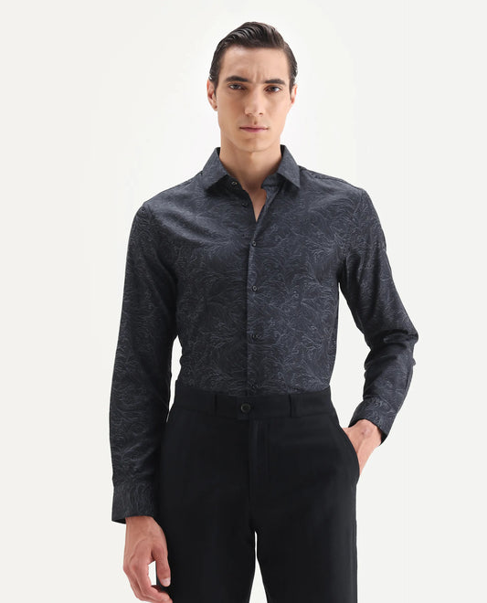 Rare Rabbit Men's Seld Dusky Purple Cotton Blend Spread Collar Regular Fit Jacquard Shirt