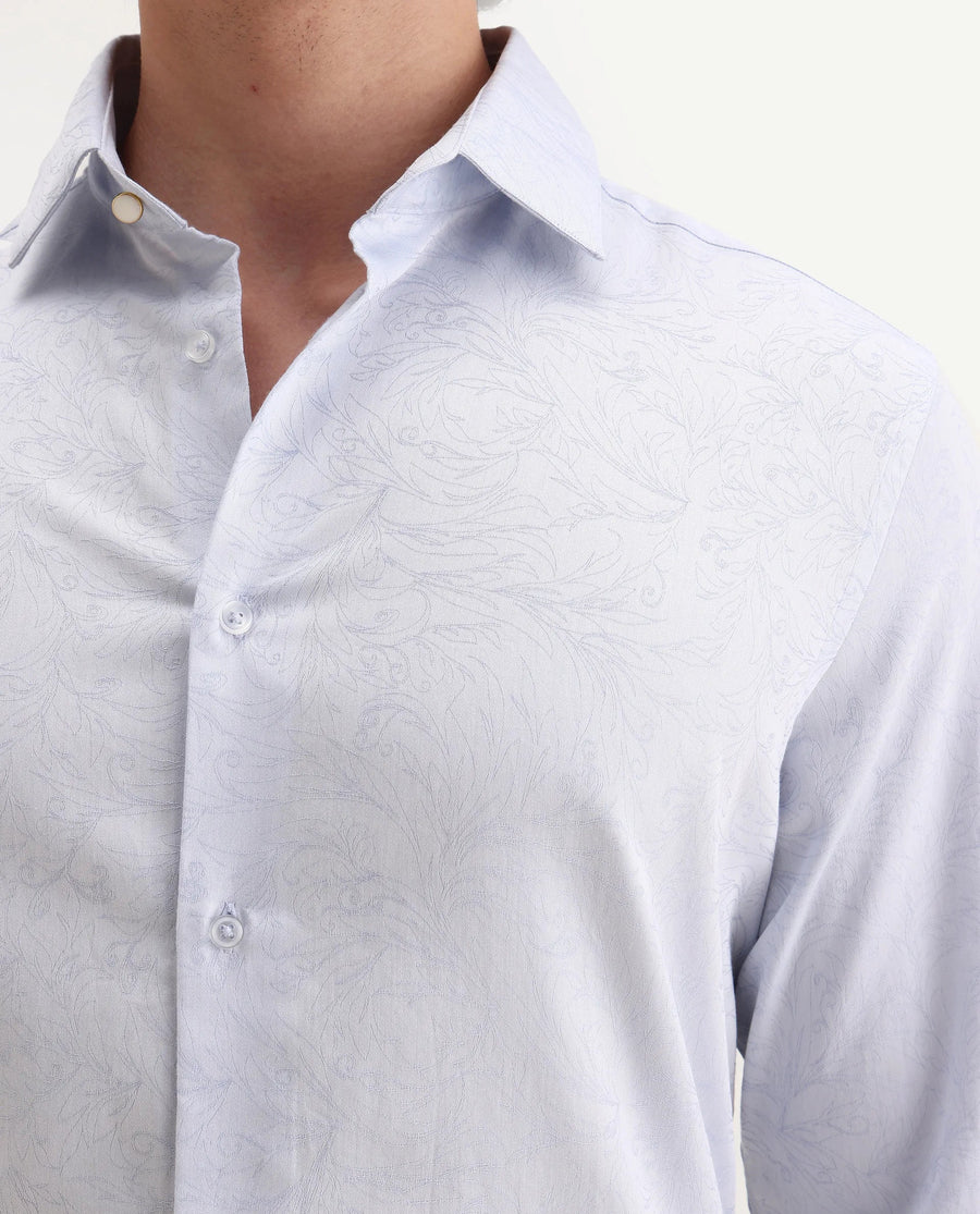 Rare Rabbit Men's Seld Pastel Blue Cotton Blend Spread Collar Regular Fit Jacquard Shirt