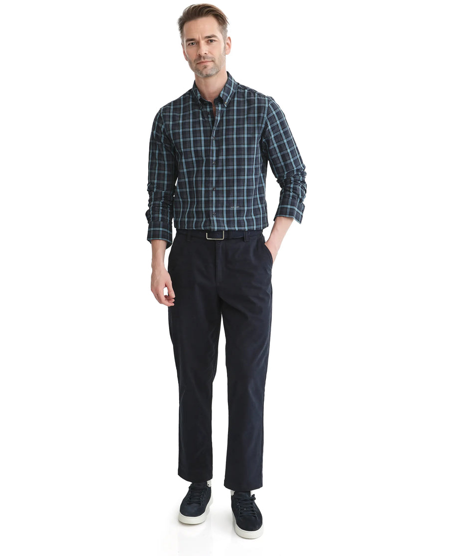 Rare Rabbit Men's Senf Navy Cotton Checked Print Regular Fit Full Sleeve Collared Shirt