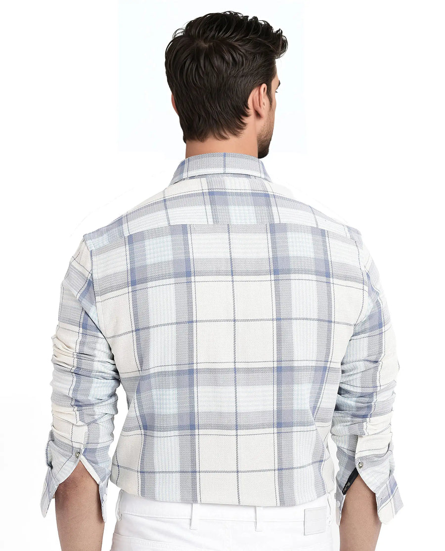 Rare Rabbit Men's Senza Off White Cotton Checked Print Regular Fit Full Sleeve Button-Down Collar Shirt
