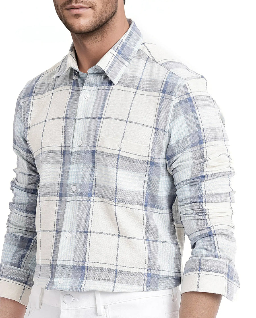Rare Rabbit Men's Senza Off White Cotton Checked Print Regular Fit Full Sleeve Button-Down Collar Shirt