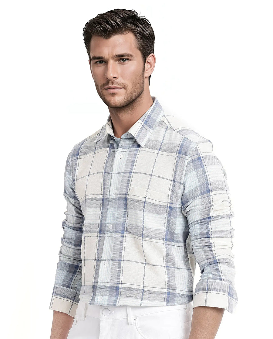 Rare Rabbit Men's Senza Off White Cotton Checked Print Regular Fit Full Sleeve Button-Down Collar Shirt