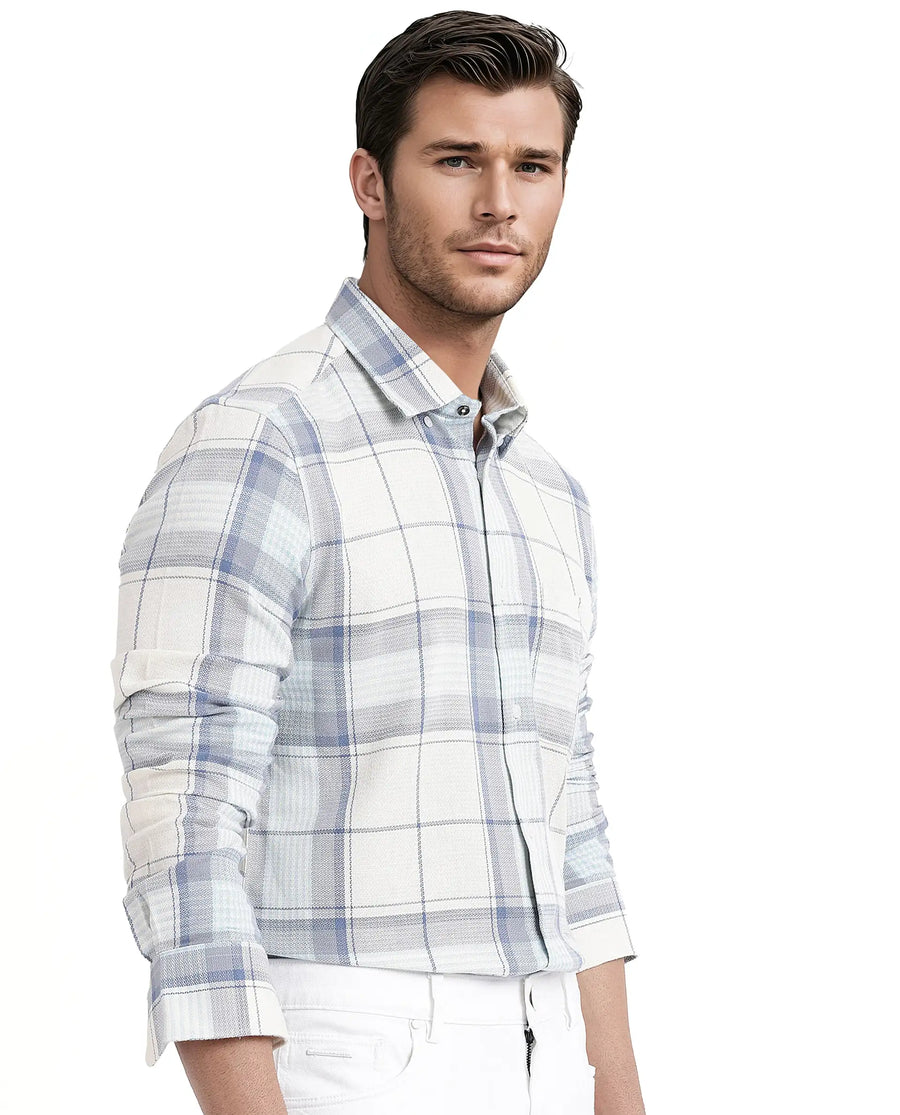 Rare Rabbit Men's Senza Off White Cotton Checked Print Regular Fit Full Sleeve Button-Down Collar Shirt