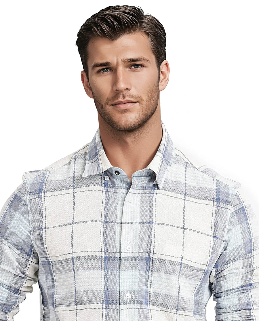 Rare Rabbit Men's Senza Off White Cotton Checked Print Regular Fit Full Sleeve Button-Down Collar Shirt