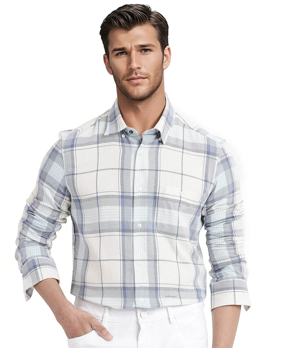 Rare Rabbit Men's Senza Off White Cotton Checked Print Regular Fit Full Sleeve Button-Down Collar Shirt