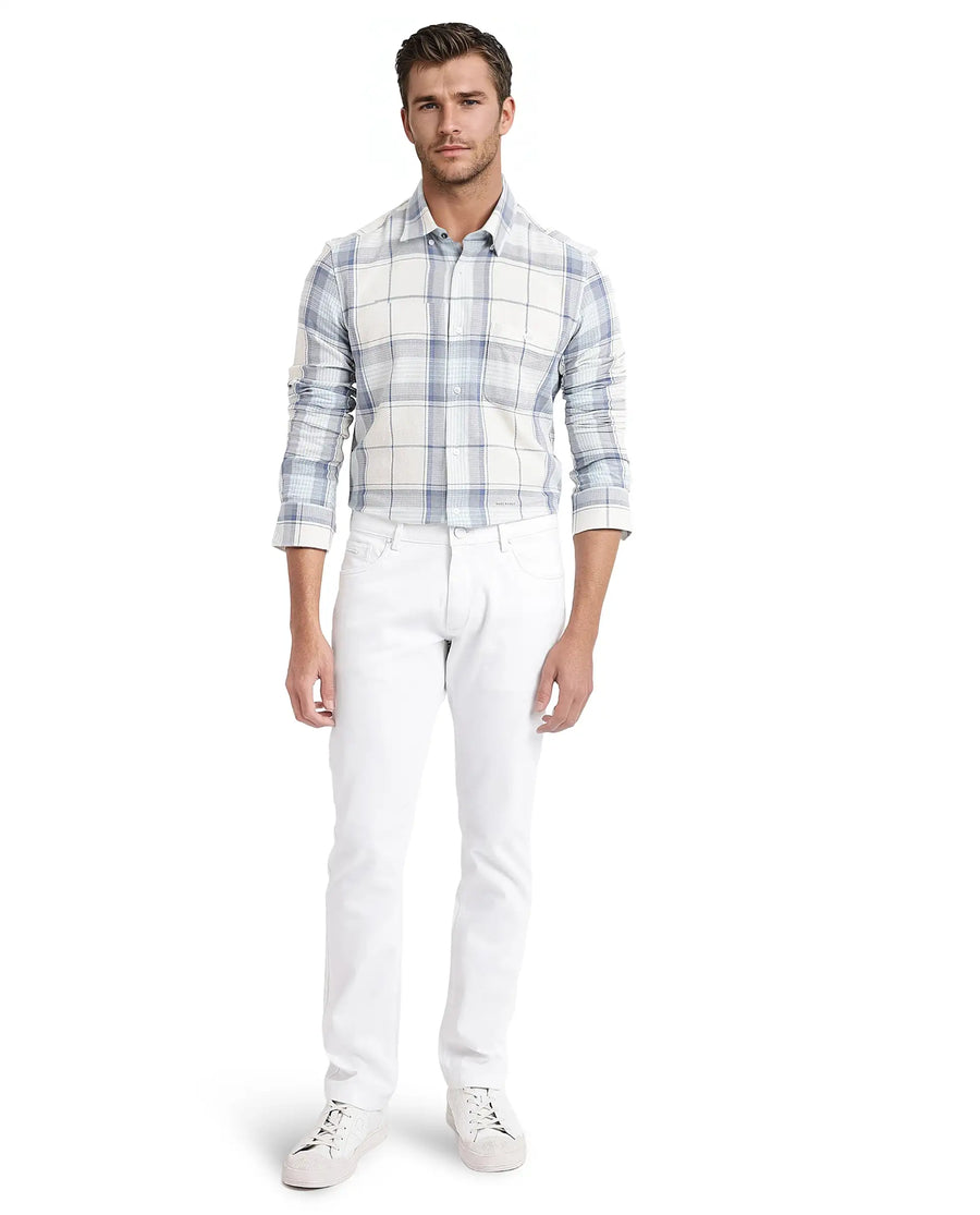 Rare Rabbit Men's Senza Off White Cotton Checked Print Regular Fit Full Sleeve Button-Down Collar Shirt