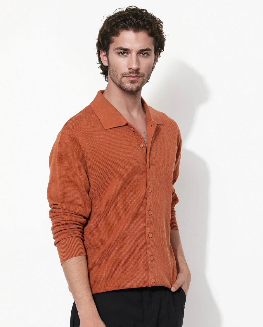 Rare Rabbit Men's Alias-N Dusky Rust Cotton Plain Regular Fit Full Sleeve Collared Shirt