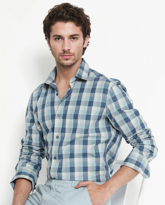 Rare Rabbit Men's Cotton Checked Print Regular Fit Full Sleeve Collared Shirt