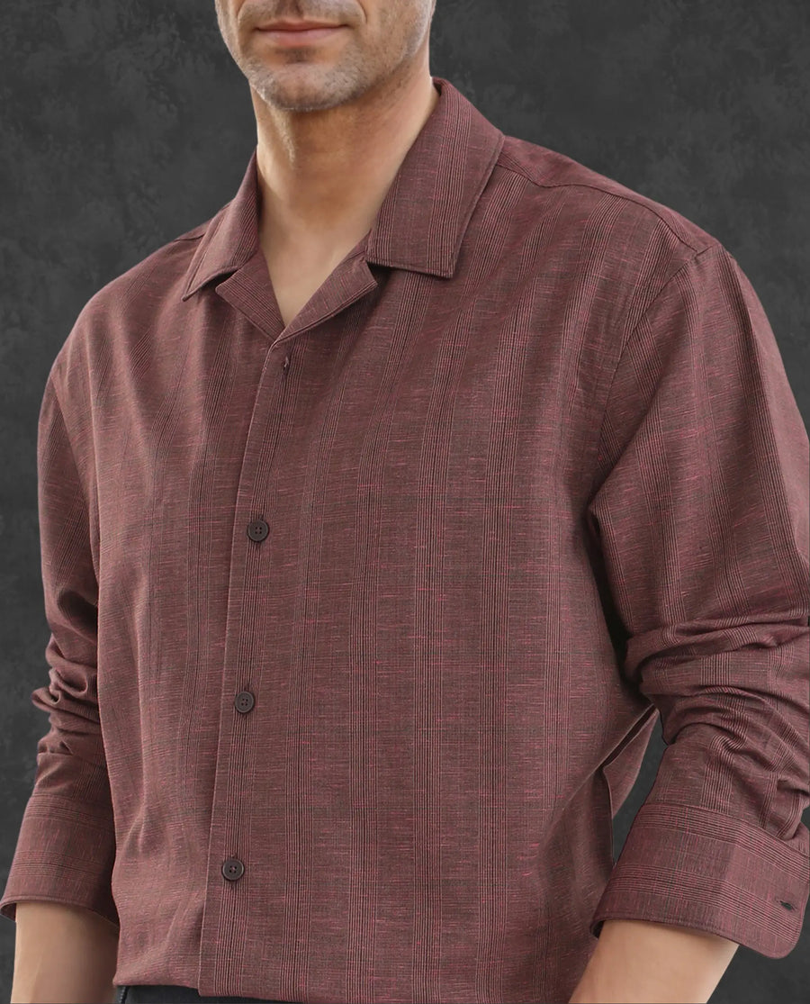 Rare Rabbit Men's Reno Maroon Cotton Checked Print Regular Fit Full Sleeve Collared Shirt