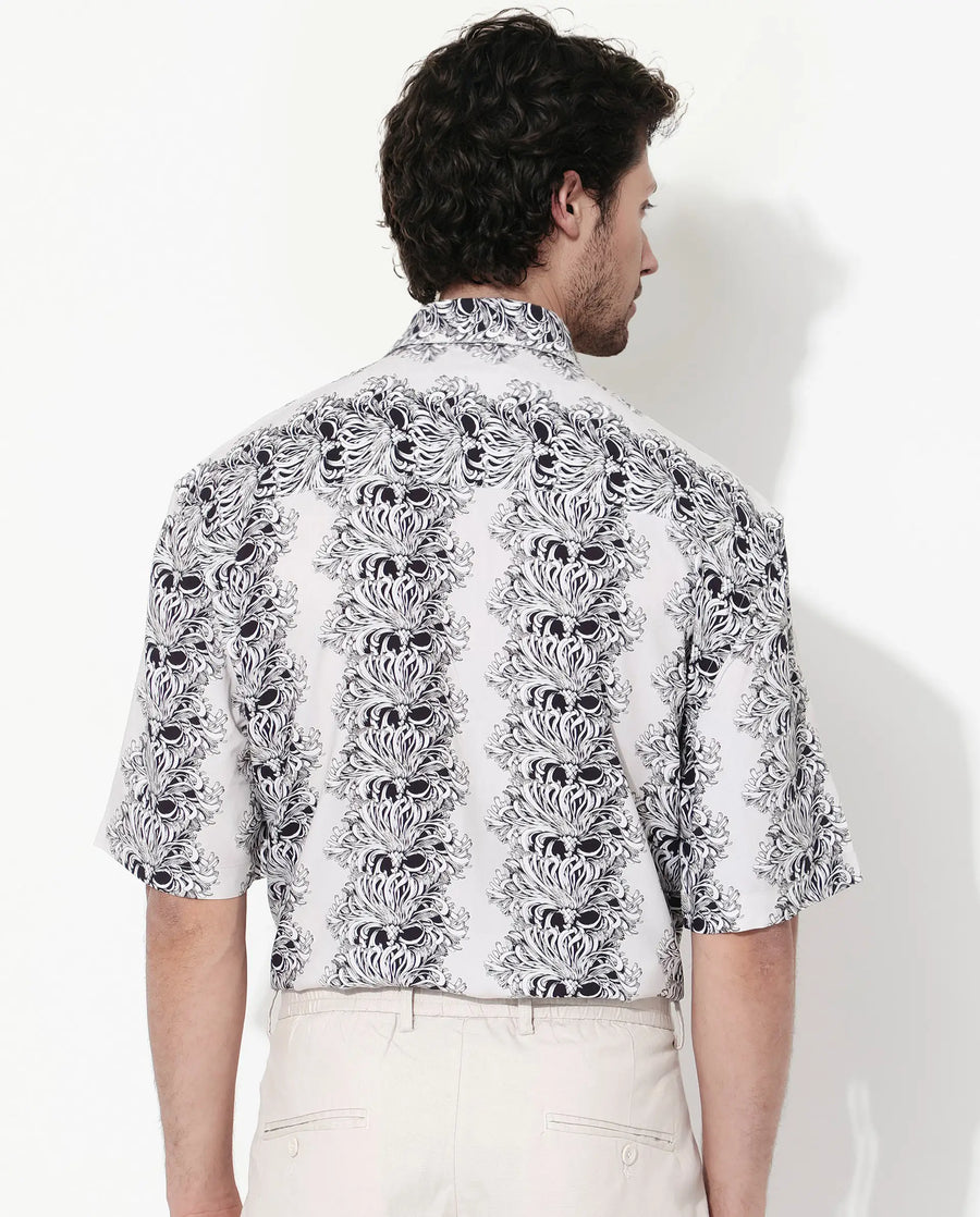 Rare Rabbit Men's Gasta Ss Off White Viscose Floral Print Boxy Fit Half Sleeve Collared Shirt