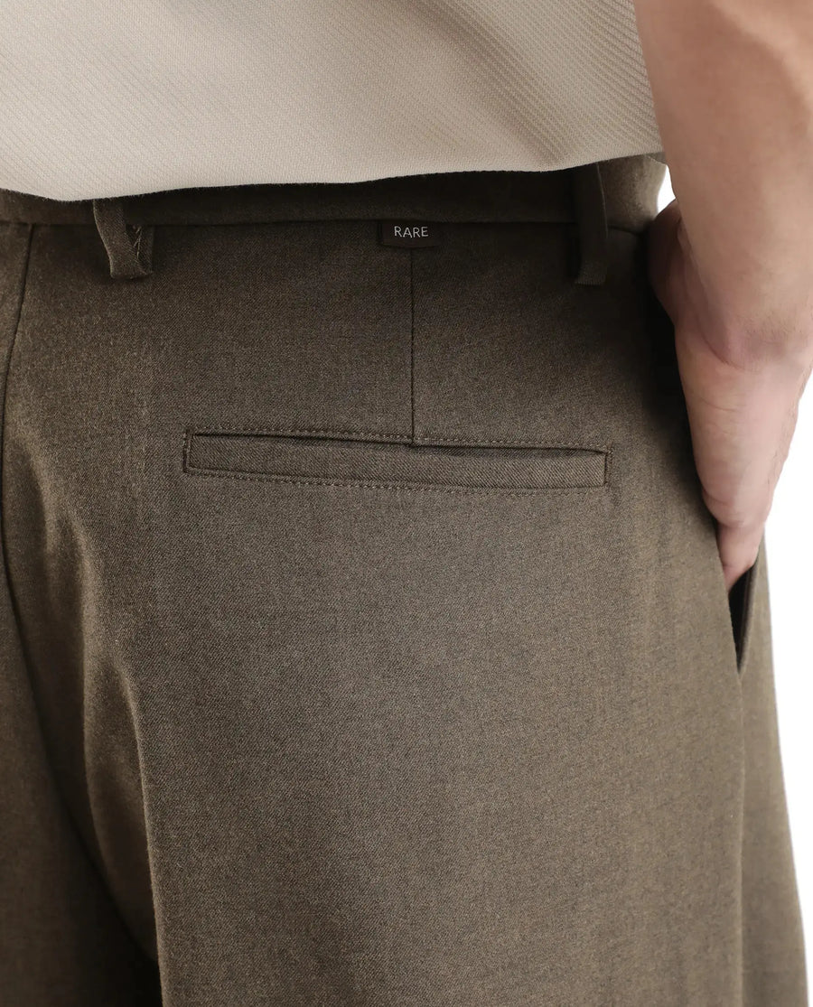 Rare Rabbit Men's Brelint Brown Cotton Blend Plain Relaxed Fit Trouser