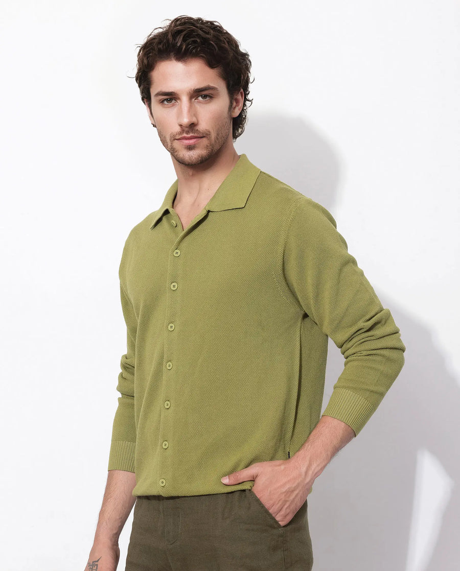 Rare Rabbit Men's Alias-N Flouroscent Green Cotton Plain Regular Fit Full Sleeve Collared Shirt