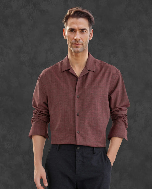 Rare Rabbit Men's Reno Maroon Cotton Checked Print Regular Fit Full Sleeve Collared Shirt