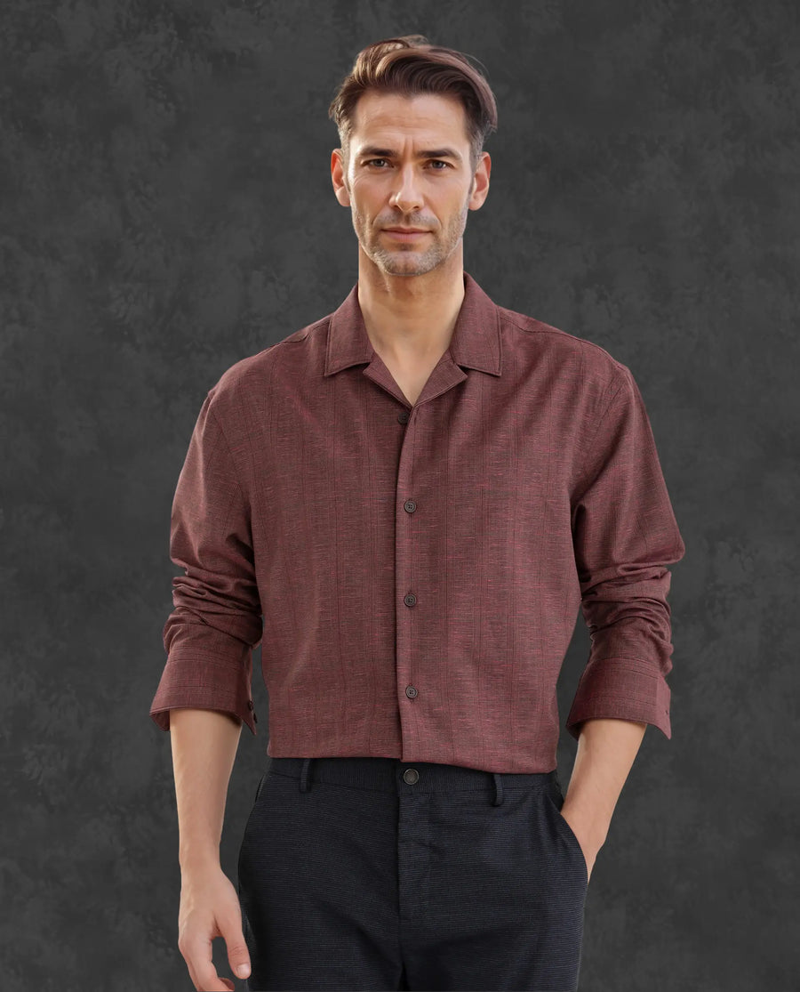 Rare Rabbit Men's Reno Maroon Cotton Checked Print Regular Fit Full Sleeve Collared Shirt