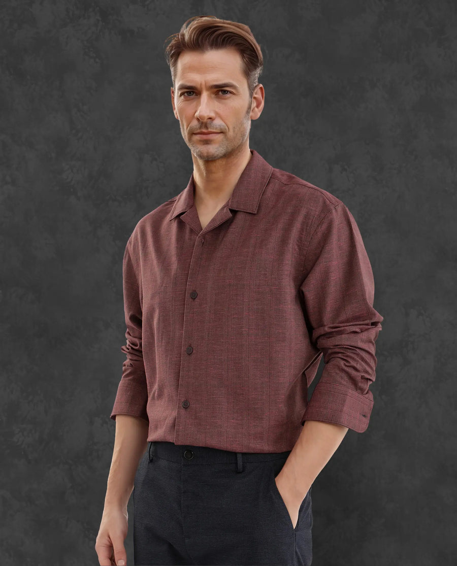 Rare Rabbit Men's Reno Maroon Cotton Checked Print Regular Fit Full Sleeve Collared Shirt
