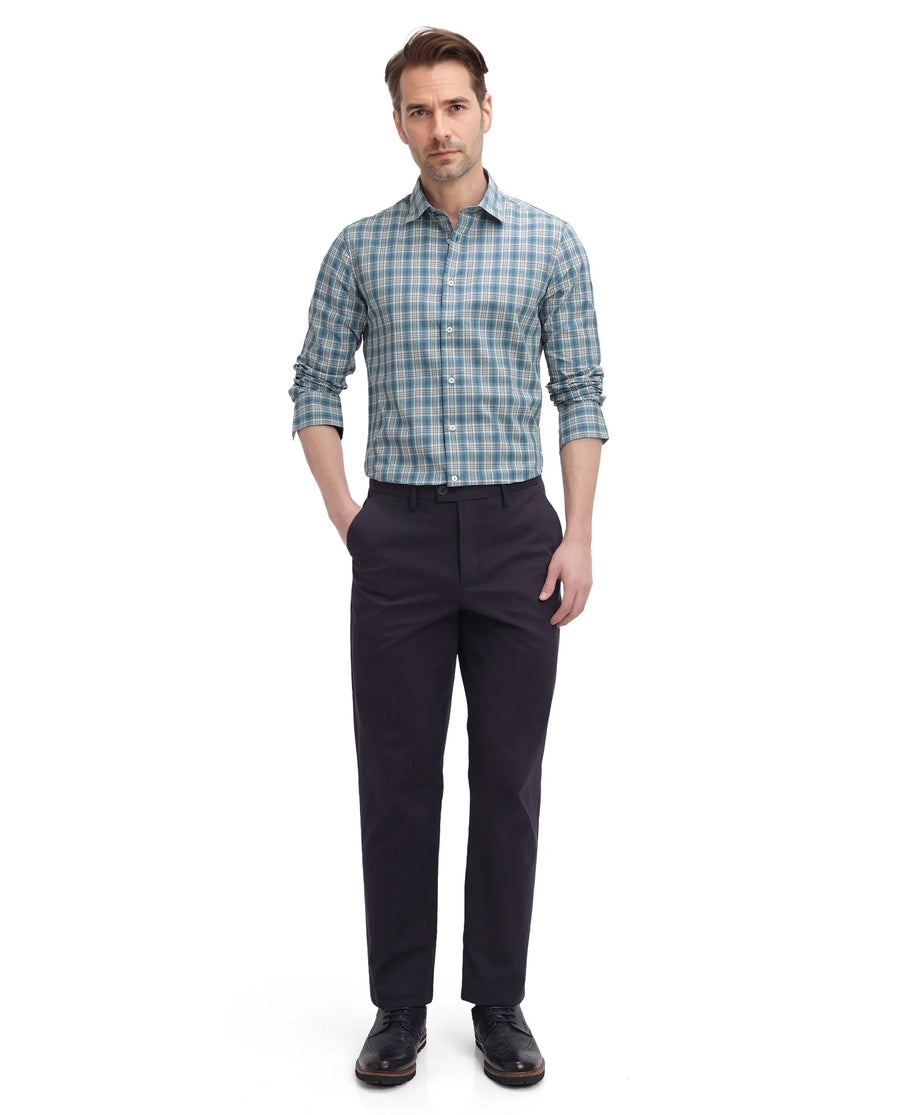 Rare Rabbit Men's Sept Turq Cotton Checked Print Regular Fit Full Sleeve Collared Shirt