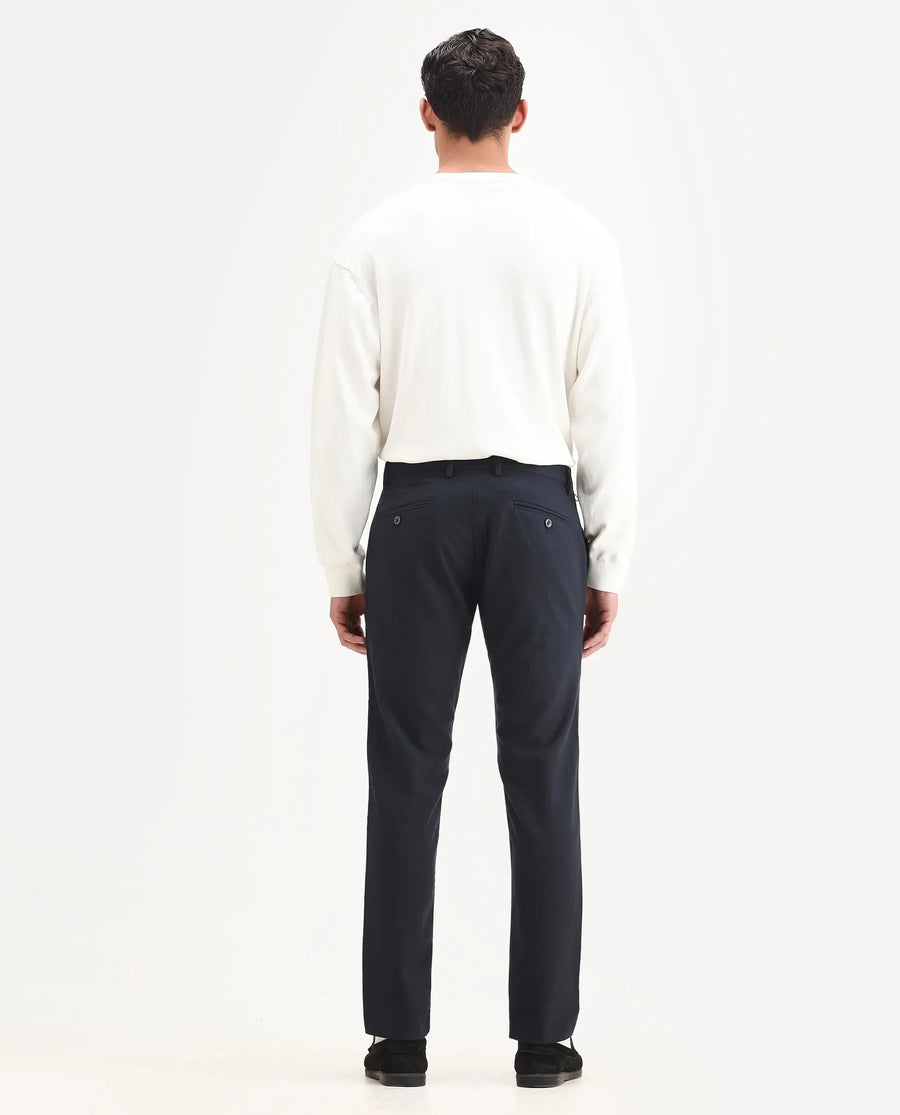 Rare Rabbit Men's Seth Navy Polyester Jacquard Regular Fit Trouser