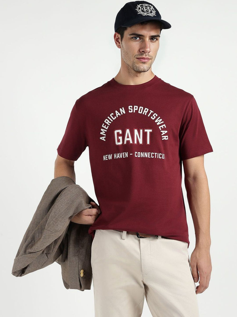GANT Men Typography Printed Crew Neck Pure Cotton T-shirt