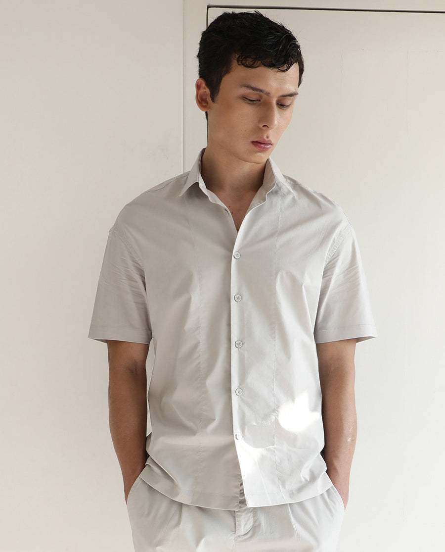Rare Rabbit Men's Shibuya Beige Cotton Plain Regular Fit Half Sleeve Spread Collar Shirt